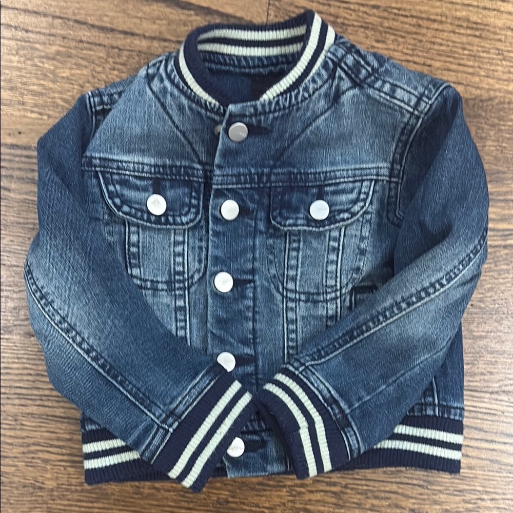 Denim Kids Jacket with Striped Trim